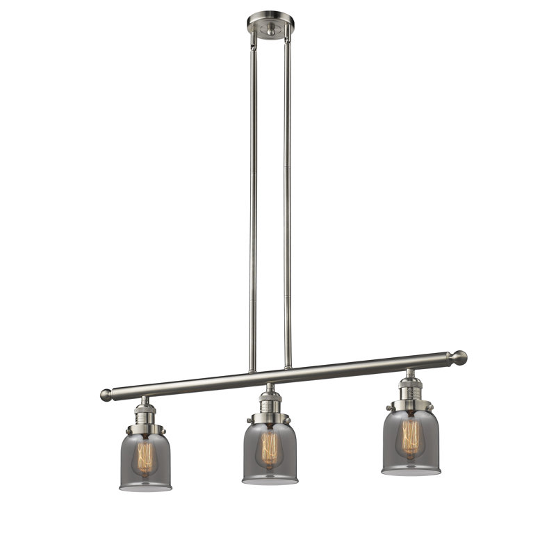Bell - 3 Light 38" Stem Hung Island Light, Smoked, Brushed Satin Nickel