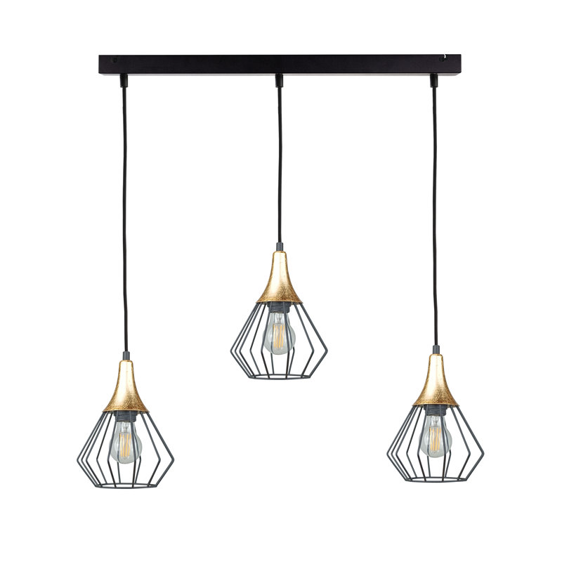 Scola 3 - Light Caged Pendant, Black/Gold