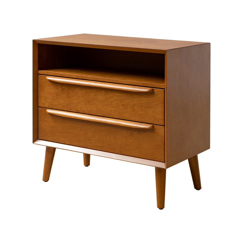 Aviannah 28" W 2-Drawer Nightstand with Charging Station, Acorn