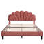 Grand lit plateforme tapissier avec tête de lit en velours à motif floral, pâte de haricots