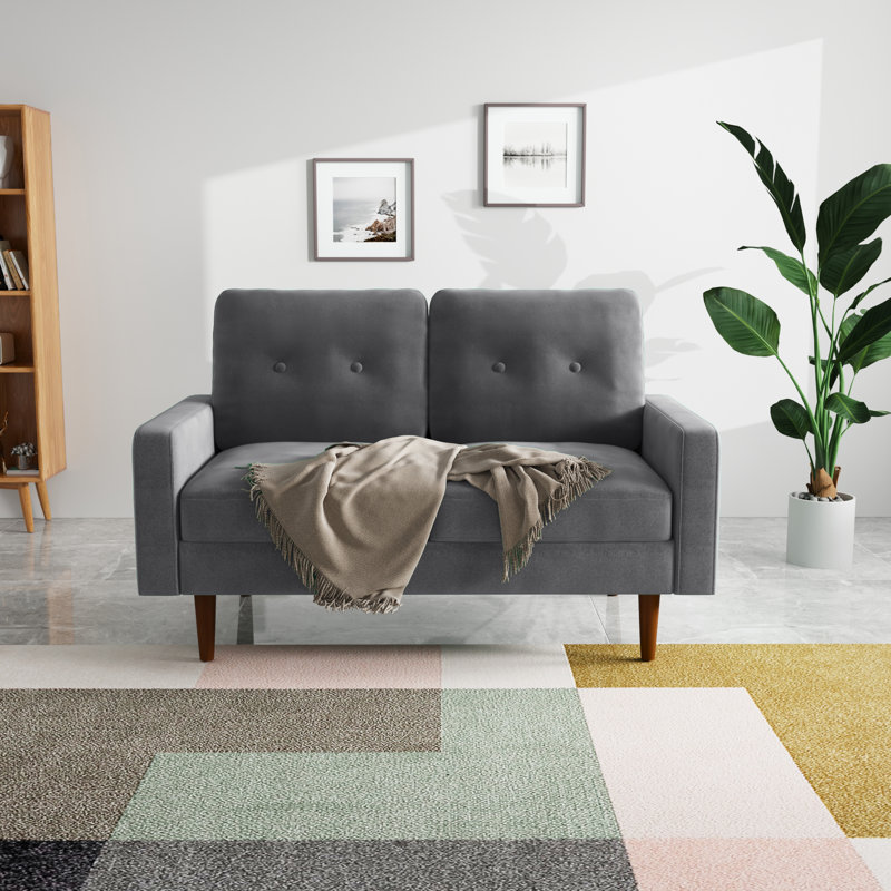 Madian Velvet Sofa, Gray Velvet, 32.7" H x 70" W x 30" D