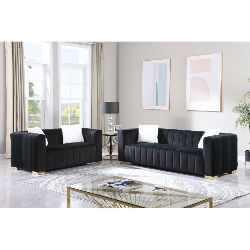 Canapé Chesterfield A Modern Channel, H 27,56 po x l 62,6 po x P 33,86 po, 2, Noir