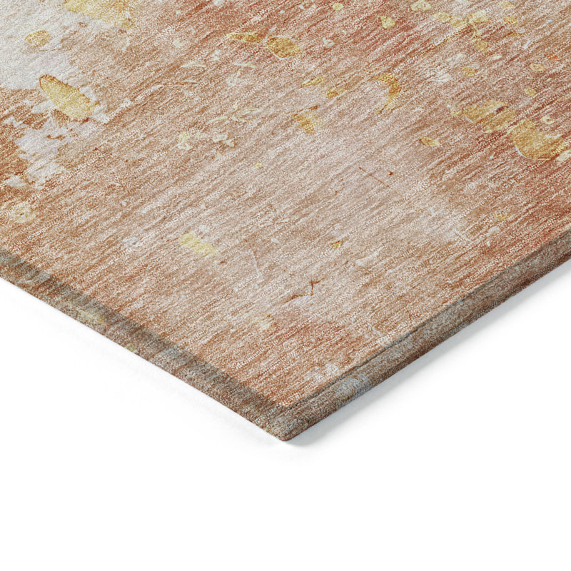 Tapis extérieur rond lavable abstrait 8 pi saumon