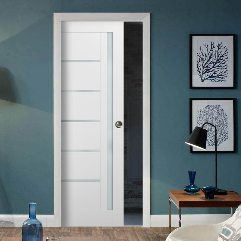 Quadro Frosted Glass Sliding Closet White Door with Installation Hardware Kit, 24" x 84"