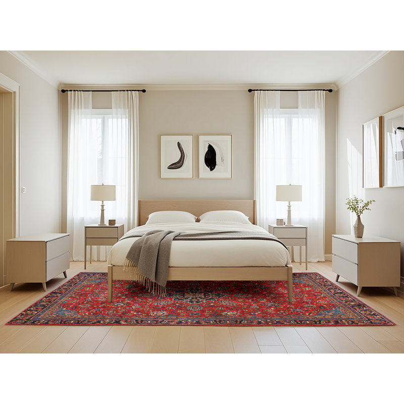 Tapis rouge/brun/bleu traditionnel Edelgard, Rectangle 5 pi x 8 pi