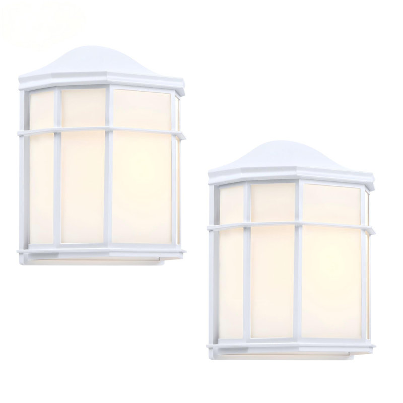 2-Pack 1-Light 10-in H Matte White Hardwired Outdoor Wall Light