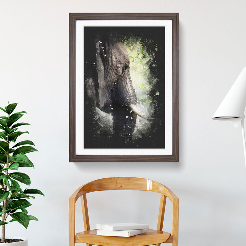 Elephant Vol.2 Paint Splash - Picture Frame Graphic Art, 65cm H x 48cm W x 2cm D, Walnut