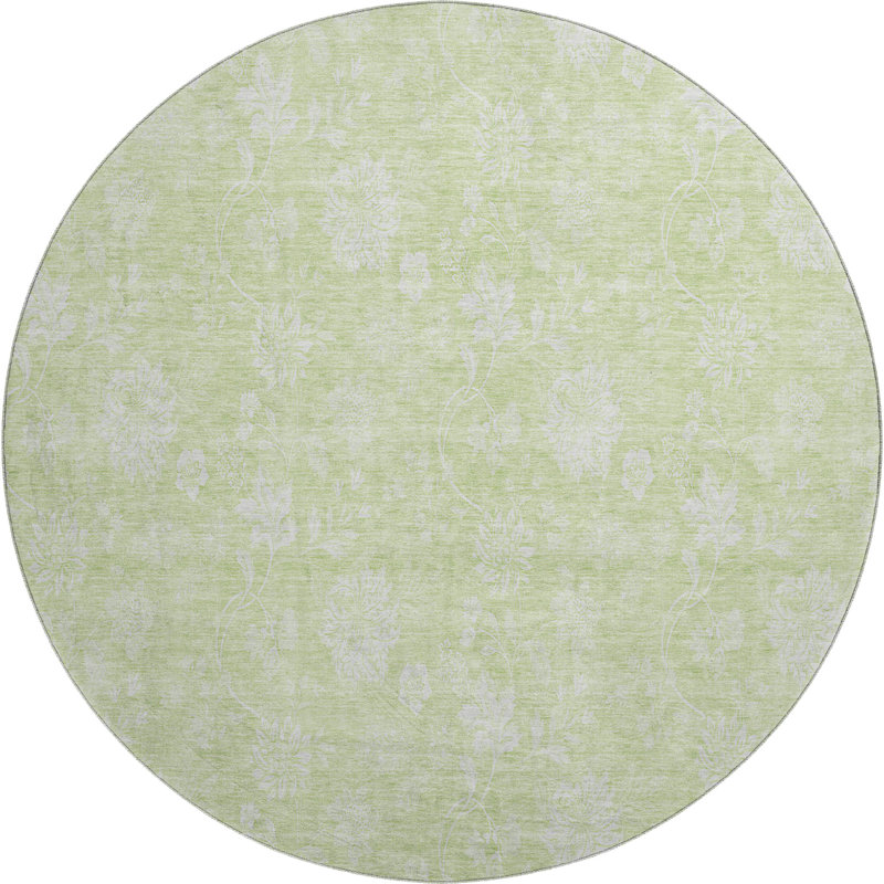 Premium Machine Washable Prisco Aloe Rug, Round 8'