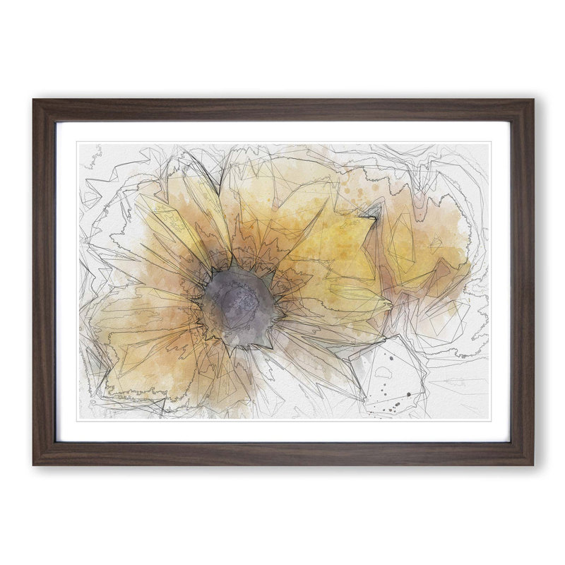 Yellow Coneflowers in Abstract - Picture Frame Graphic Art Print, 35cm H x 50cm W x 2cm D, Walnut