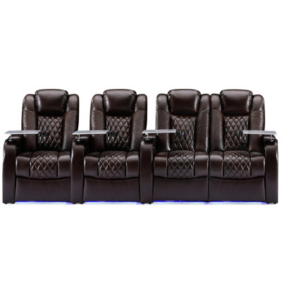 Causeuse de cinéma maison en cuir véritable de 112 po de largeur avec porte-gobelet