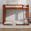 Lit simple superposé au-dessus d'un lit double avec éclairage à DEL et tablette latérale, lit superposé en bois, lit mezzanine peu encombrant avec garde-corps en rotin-1083051321
