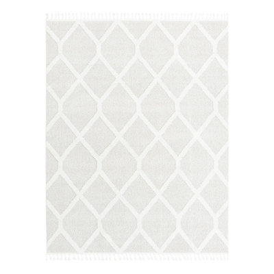 Tapis géométrique ivoire en polyester tissé à la machine