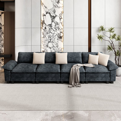 158" Modular Sectional Sofa, Comfy Cloud Couch for Living Room, 4-Seater Deep Seat Sofa with Throw Pillow