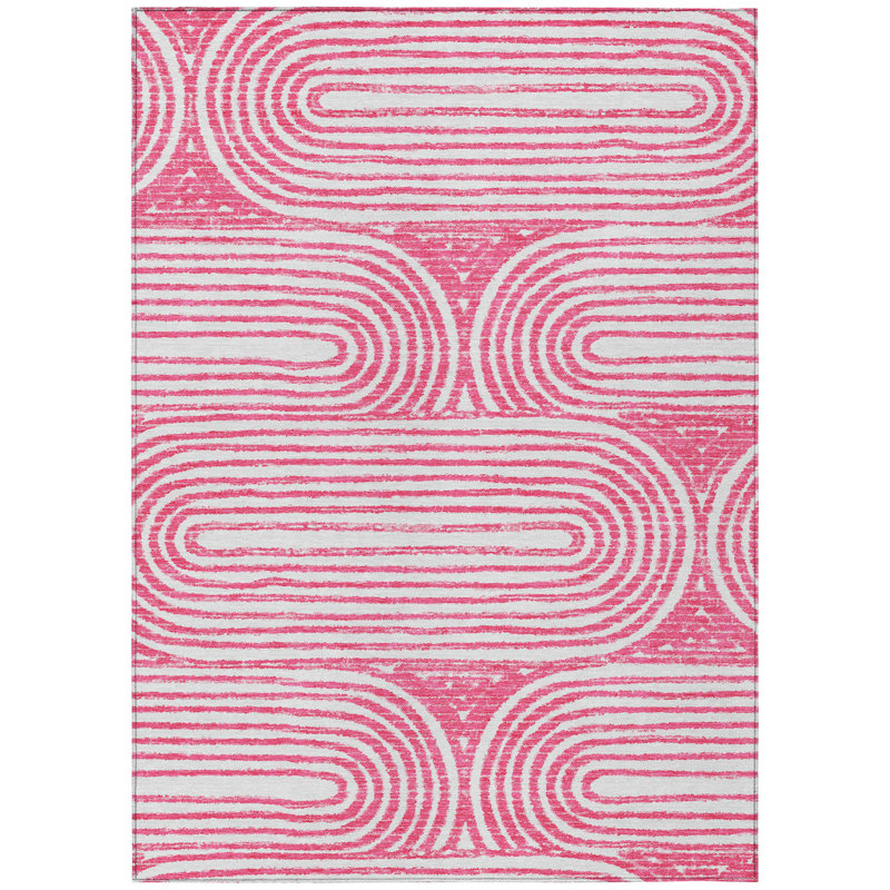 3' X 5' Blush Abstract Washable Non Skid Indoor Outdoor Area Rug