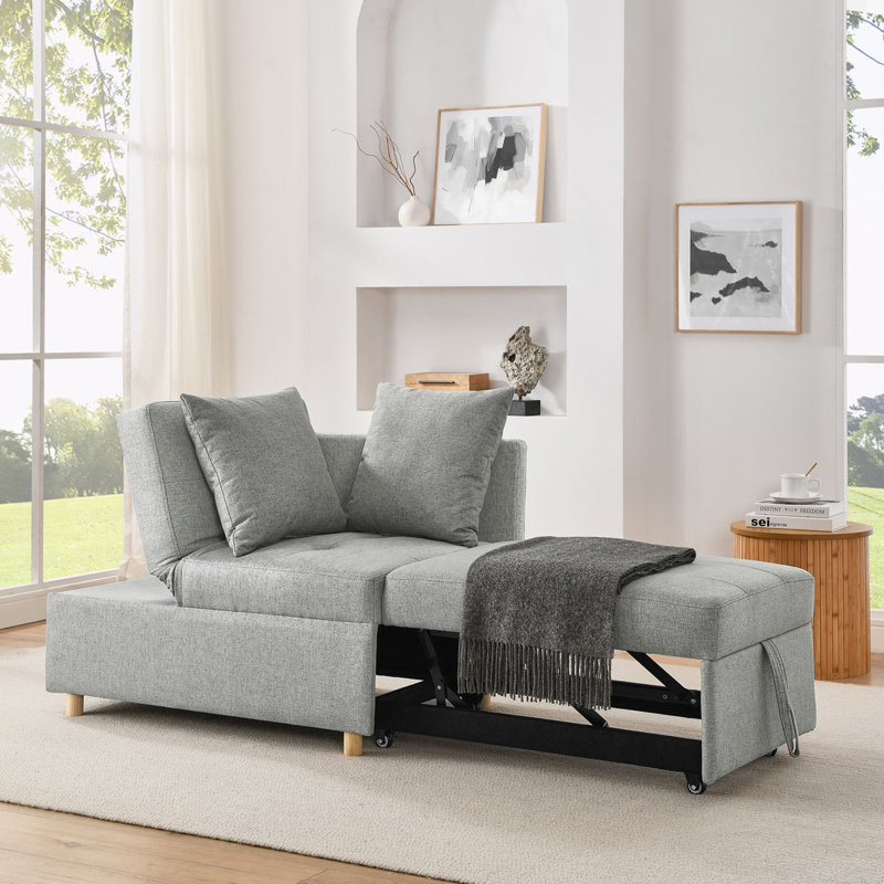 Convertible Sleeper Chair With Adjustable Backrest, Grey Linen