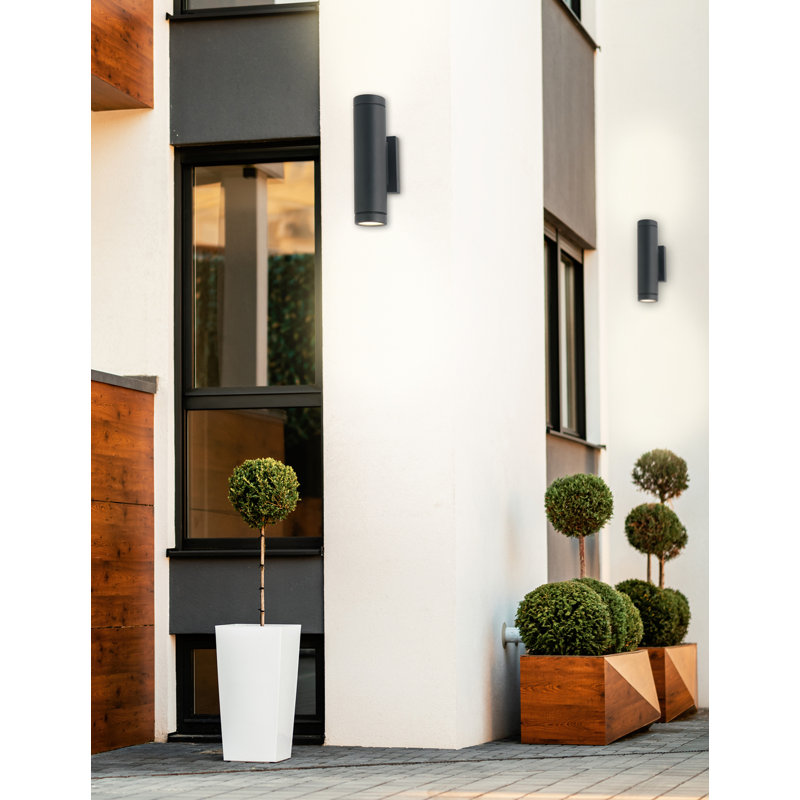Applique murale d'extérieur à DEL intégrée à 2 ampoules H 9,5 po Aolany, Noir mat