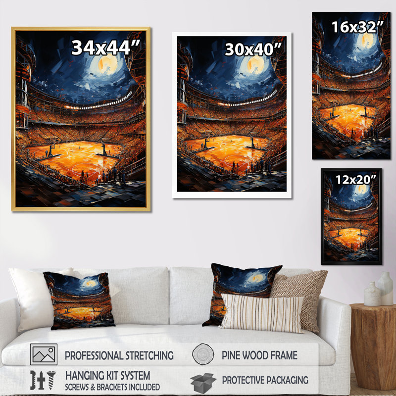 Basketball Dome Stadium - Stades, art encadré, Toile tendue, H 20 po x l 12 po x P 1 po