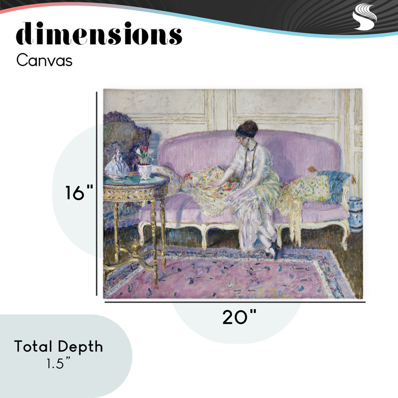Femme assise sur une toile de canapé, design par Wild Apple Portfolio, H 16 po x l 20 po