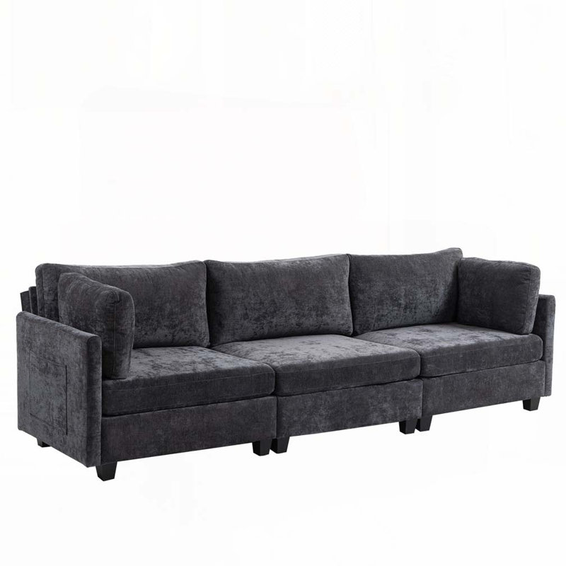 Canapé 3 places en tissu chenille profond, Gris foncé