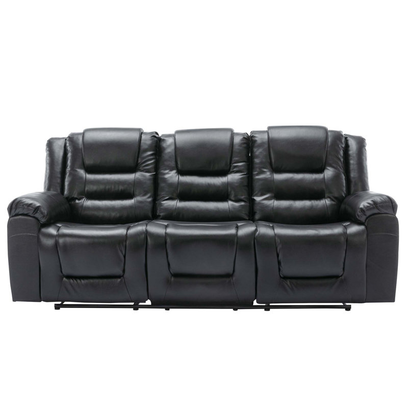 Fauteuil inclinable manuel 3 places avec 2 porte-gobelets intégrés pour le salon et la chambre à coucher, Black