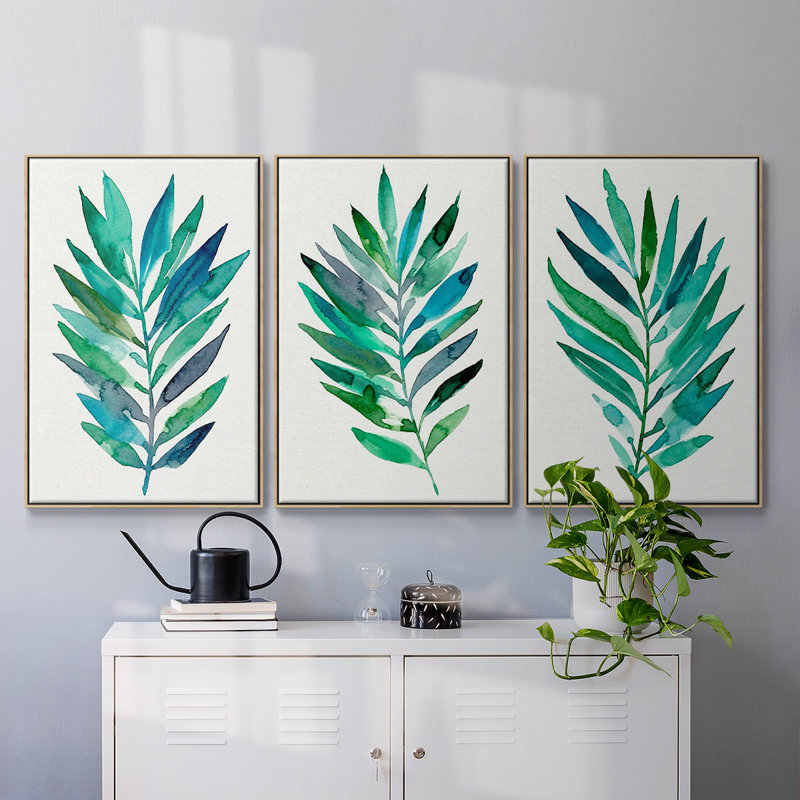 «Palm Frond Flow I», reproduction sur toile 3 pièces, Naturel, H 48 po x l 96 po x P 2 po