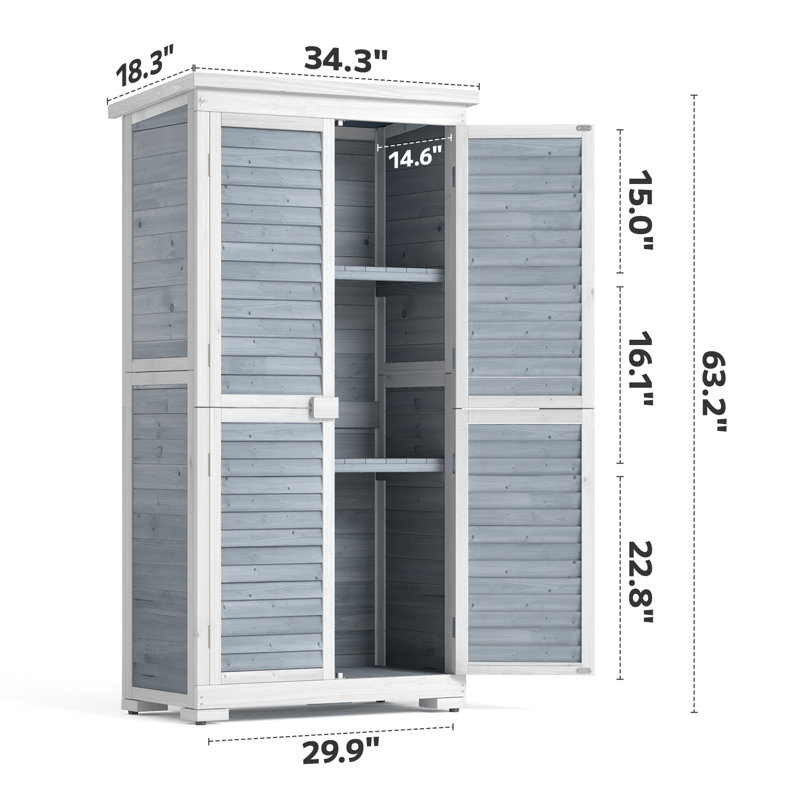 Remise de rangement verticale en bois massif 5,2 pi, Gris