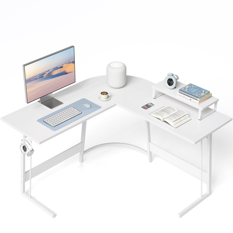 Bureau d'ordinateur en L de 47,24 po Latravion, Blanc / noir