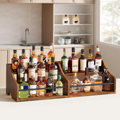 5 Tier Countertop Liquor Bottle Display Shelf Organizer, Retro Tabletop Wine Rack Stand, Storage Holder for Whiskey, Spirits, Coffee Syrup, Mini Home by George Oliver