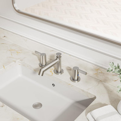 Brushed Nickel 8 Inch Bathroom Sink Faucet, 3 Hole Widespread Modern Bathroom Faucet, Bathroom Faucet With Metal Pop Up Drain And Water Supply Line