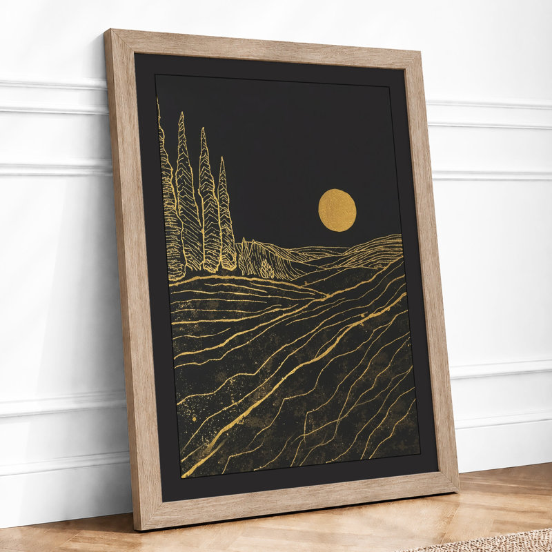 Moonlit Forest Scandinavian - Framed Print, Oak, A3 - 42.0 x 29.7 cm