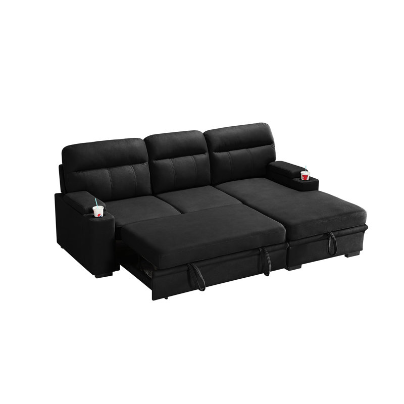Canapé-lit modulaire en microfibre poli noir de 93 po avec méridienne Kaden