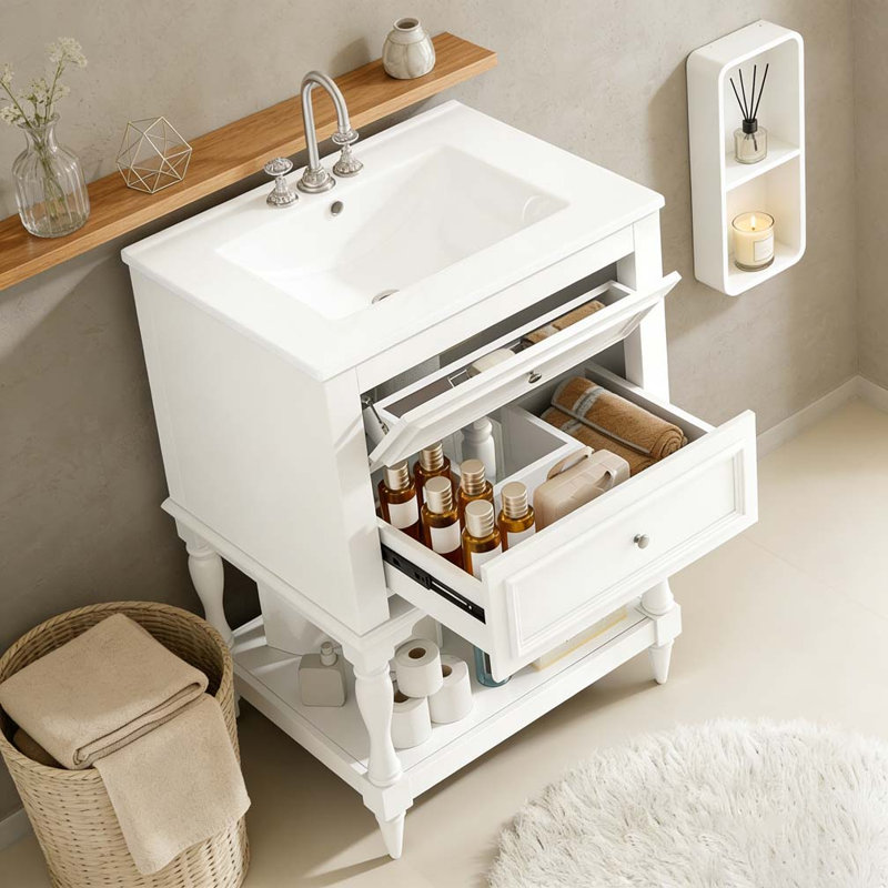Meuble-lavabo 24 po avec lavabo en céramique, Blanc