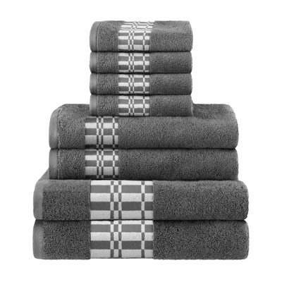 8-Piece Geometric Border Cotton Towel Set
