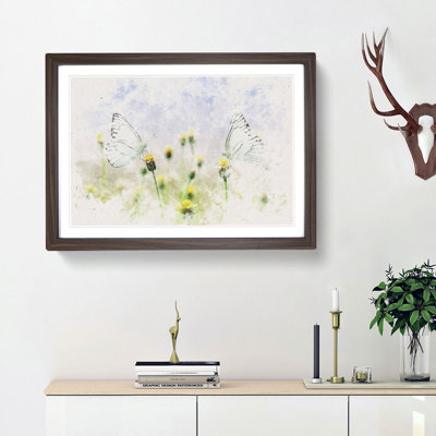 Two Butterflies Upon Yellow Flowers Watercolour - Picture Frame Graphic Art