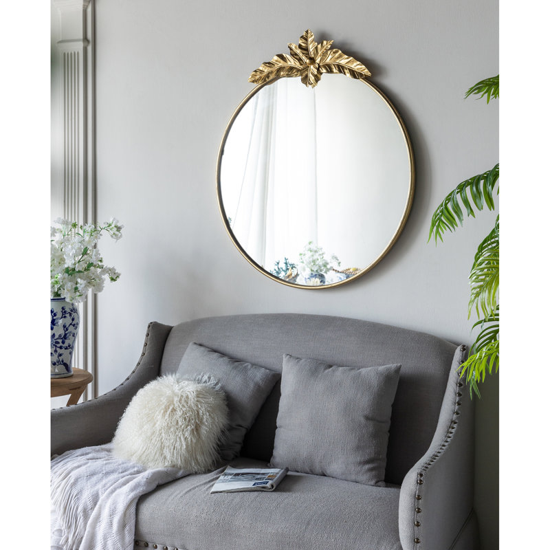 Miroir mural rond en métal doré complétant le décor de la chambre à coucher 36 "X 41"