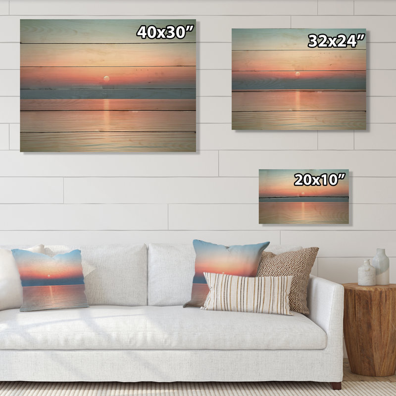 Minimal Coastal Sunset Skyline - Coastal Sunset, art mural sur bois de pin naturel, H 10 po x l 20 po