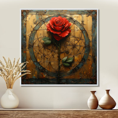 «Red Rose» géométrique rétro or II - rose, art mural