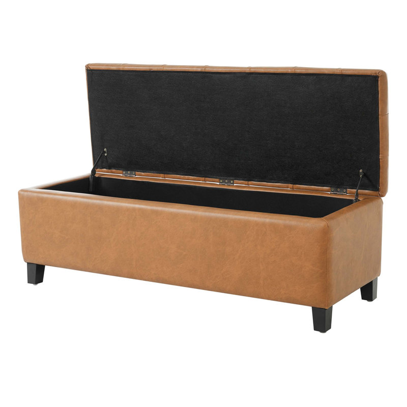 Élégant banc repose-pieds avec rangement spacieux, surface en polyuréthane et pieds en bois d'hévéa, capacité de 300 lb