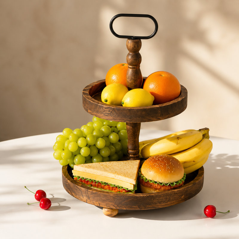 Farmhouse 2 Tiered Tray Stand For Home Decor Wooden Serving Coffee Bar Table Centerpiece Decorative Trays Kit