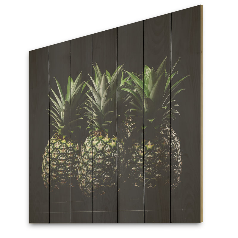 Ananas vert et jaune - ananas sur bois, H 36 po x l 36 po