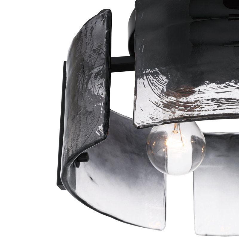  Plafonnier encastré 3 lumières Vinesha en noir mat avec verre d'eau fumé, Noir mat, Verre à eau fumé