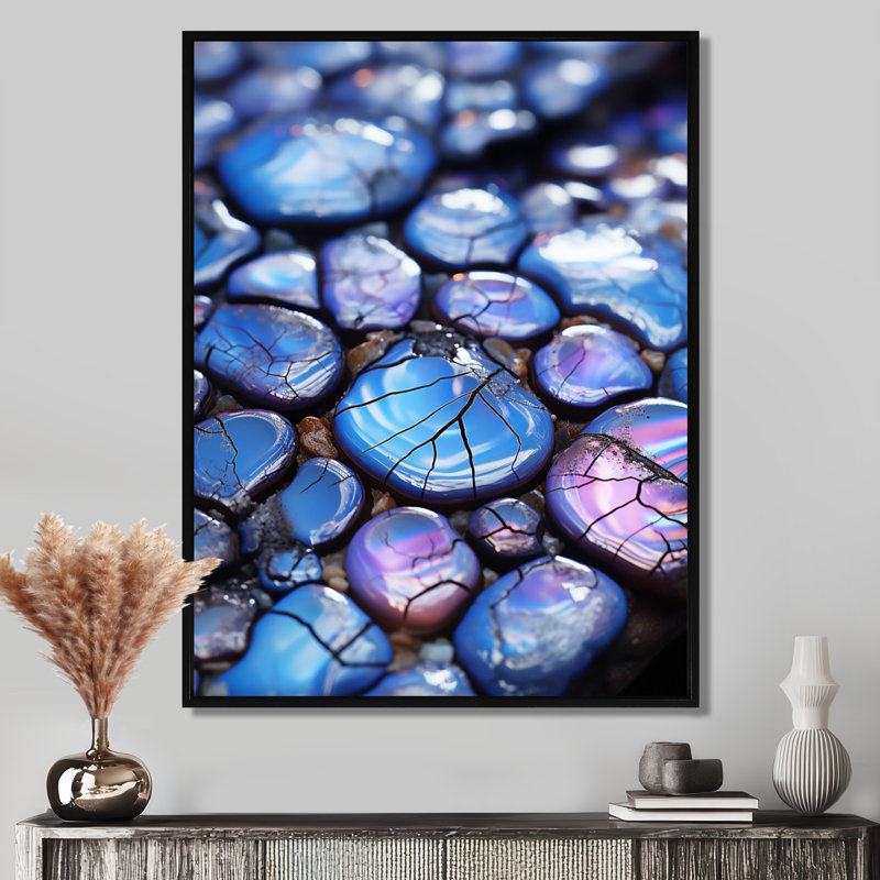Indigo Agate Stones - Art mural marbre, Cadre flottant noir, H 20 po x l 12 po