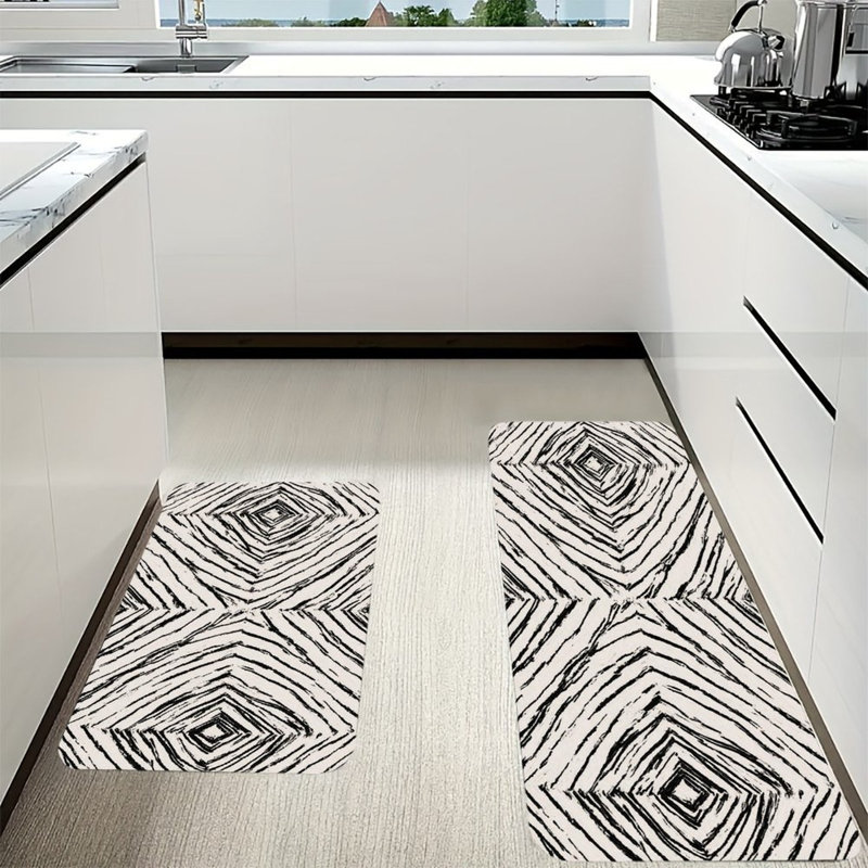 Tapis de cuisine antidérapant à motif géométrique zébré 2 pièces