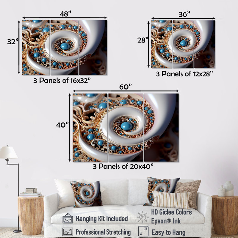 Tourbillon tourbillonnant bleu et bleu - ensemble d'art mural spirales abstraites, Toile tendue, H 40 po x l 60 po x P 1 po
