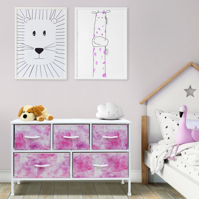 Commode à 5 tiroirs Sorbus, Teinture par nouage rose