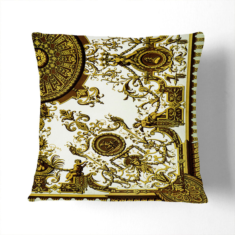 A 17th Century Scroll Pattern Square Throw Cushion, 55 x 55 cm, Stone