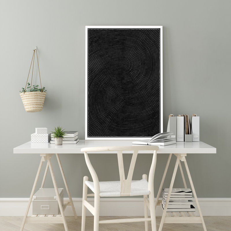 Impression sur toile, motif géométrique noir, vague abstraite, minimaliste, mid-century, H 24 po x l 16 po, White