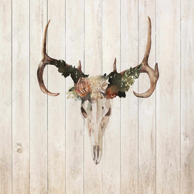 «Mule Deer Skull With Roses» sur toile