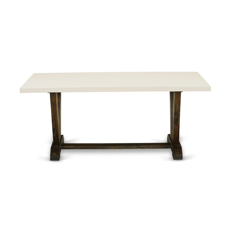 9 Piece Modern Dining Table Set Includes a Rectangle Dining Room Table with V-Legs and 8 Dahlia Linen Fabric Parsons Chairs,