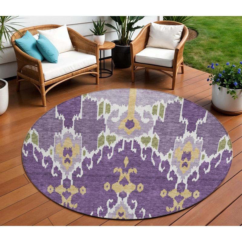 Tapis rond lavable intérieur ikat 8 pi